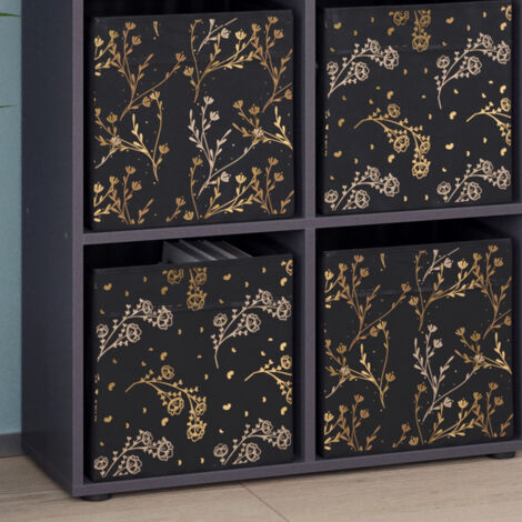 Meuble de rangement cube Tetra, Noir, 72.6 x 72 cm avec 4 boxes pliants opt.2, Vicco