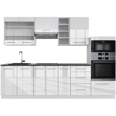 Cuisine Fame-Line, blanc brillant/blanc, 280 cm sans plan de travail, Vicco