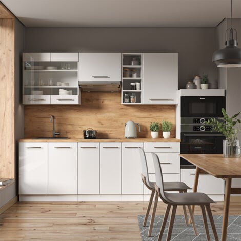 Cuisine Fame-Line, blanc brillant/blanc, 280 cm sans plan de travail, Vicco