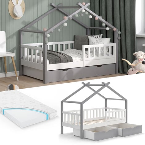 VitaliSpa Lit enfant Design 160 x 80, lit bébé, lit cabane, lit d'appoint,  sommier à lattes, blanc - Cdiscount Maison