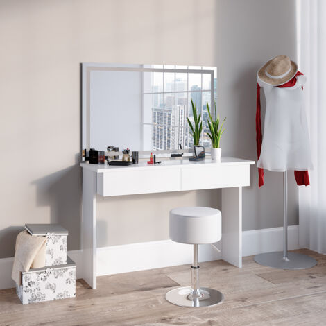 Coiffeuse Azur, Blanc, 120 cm avec miroir LED et tabouret, Vicco