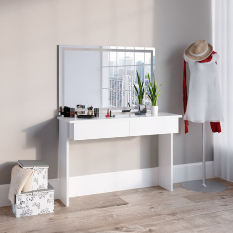 Coiffeuse Emma, 120cm avec étagère miroir, banc & éclairage LED, Blanc, Vicco - Maison