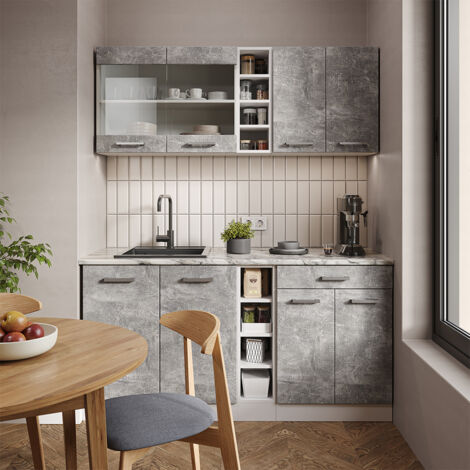 Cuisine R-Line, Béton/blanc, 160 cm , PT Marbre, Vicco