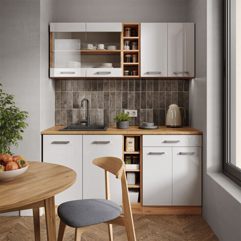 Cuisine R-Line gris noble/chêne doré 200cm , PT Anthracite Vicco | gris