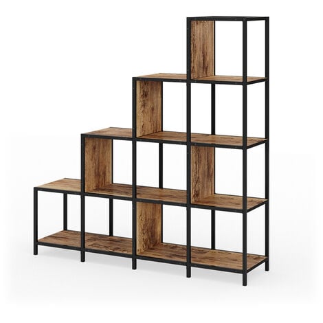 Meuble étagère 9 cases de rangement coloris bois foncé style industriel  H100.5cm - RETIF