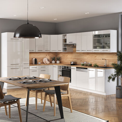 Cuisine en angle Fame-Line, blanc brillant/blanc, 347 x 257 cm sans plan de travail, Vicco (1/5)
