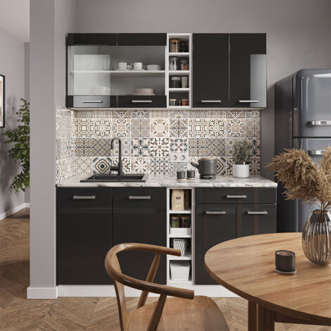 Cuisine R-Line, Anthracite brillant/blanc, 160 cm sans plan de travail, Vicco