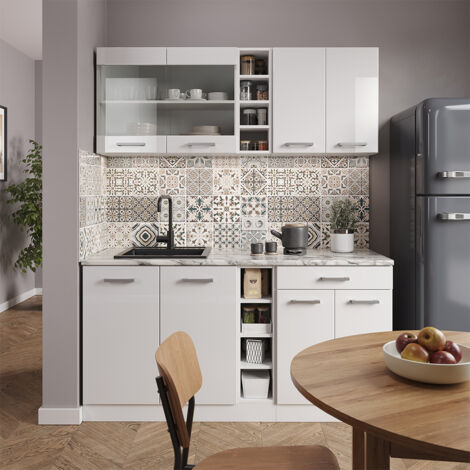 Cuisine R-Line, blanc brillant/blanc, 160 cm sans plan de travail, Vicco
