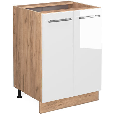 Meuble bas de cuisine Fame-Line, Blanc Haute brillance, 60 cm sans plan de travail, Vicco