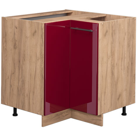 Meuble d'angle Fame-Line, Rouge bordeaux Haute brillance, 80.5 cm sans plan de travail, Vicco