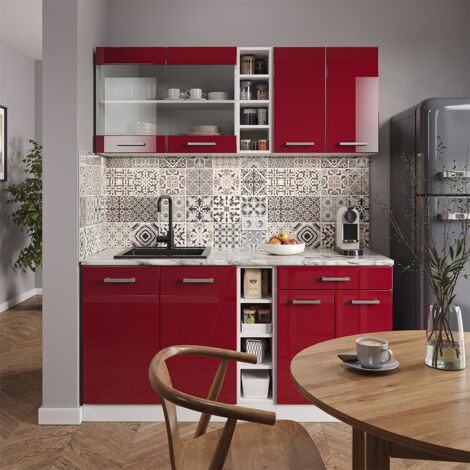 Cuisine R-Line, rouge brillant/blanc, 160cm sans PT, Vicco