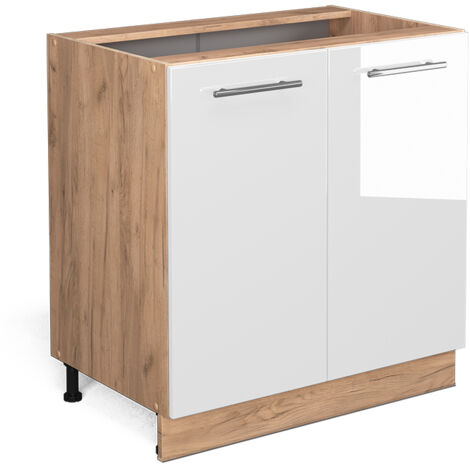 Meuble bas de cuisine Fame-Line, Blanc Haute brillance, 80cm avec étagère, sans PT, Vicco