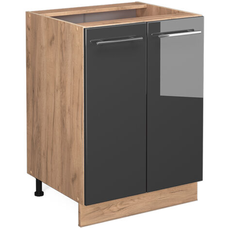 Meuble bas de cuisine Fame-Line, Anthracite Haute brillance, 60 cm sans plan de travail, Vicco