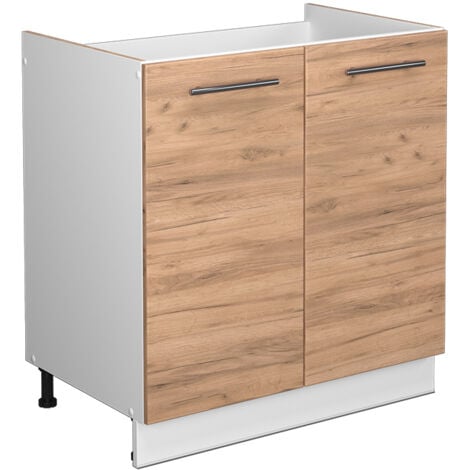 Meuble bas sous-évier Fame-Line, Chêne de force doré, 80 cm sans plan de travail, Vicco