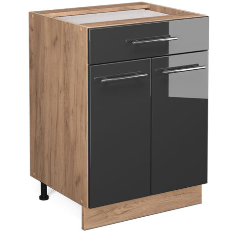 Meuble cuisine Fame-Line, Anthracite Haute brillance, 60 cm avec tiroir, sans plan de travail, Vicco