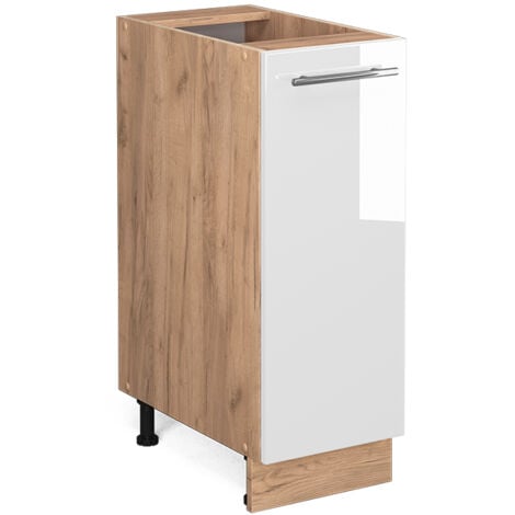 Meuble de cuisine Fame-Line, Blanc Haute brillance, 30 cm sans plan de travail, Vicco