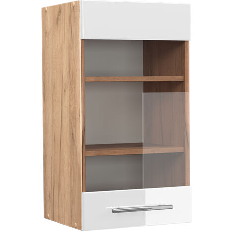 Meuble de cuisine haut vitré Fame-Line, Blanc Haute brillance, 40 cm, Vicco (1/5)