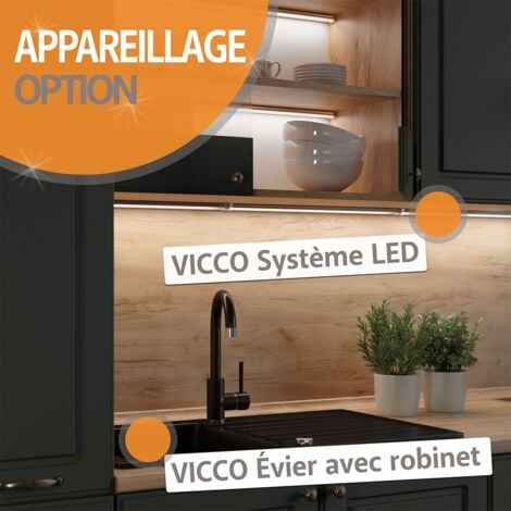 Cuisine Fame-Line, Chêne doré/anthracite, 300 cm avec armoire haute, sans plan de travail, Vicco