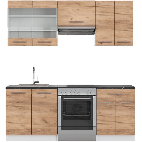 Vicco Meuble Cuisine Fame-Line, Chêne Noir Brillant/Chêne De Force Doré