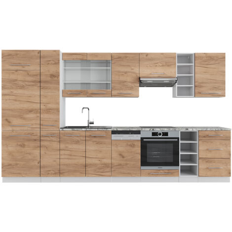 Cuisine Fame-Line, Chêne doré/blanc, 355 cm sans plan de travail, Vicco