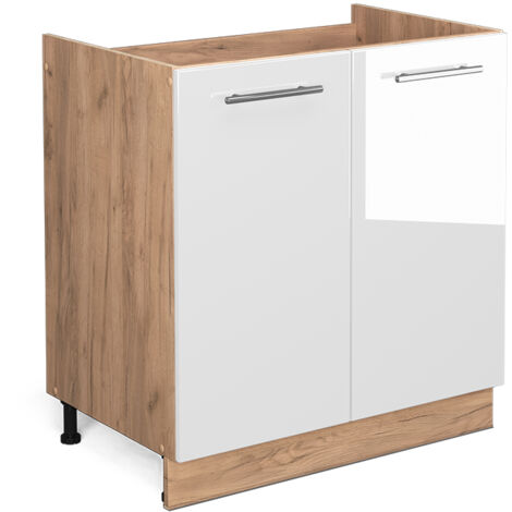 Meuble bas sous-évier Fame-Line, Blanc Haute brillance, 80 cm sans plan de travail, Vicco