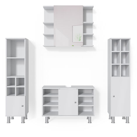 Ensemble de meubles de salle de bain Fynn, Blanc, 4 pièces, avec armoire haute, Vicco