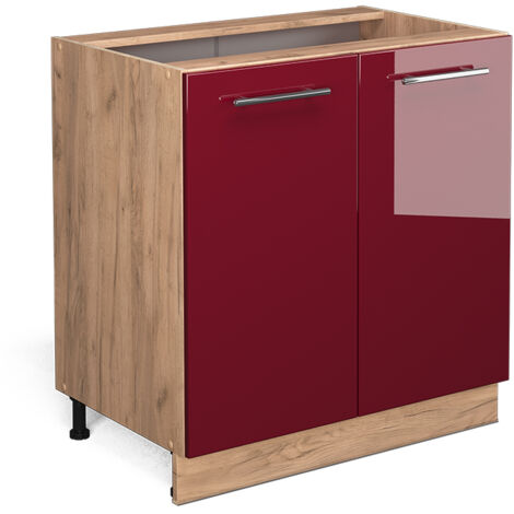 Meuble bas de cuisine Fame-Line, Rouge bordeaux Haute brillance, 80cm avec étagère, sans PT, Vicco