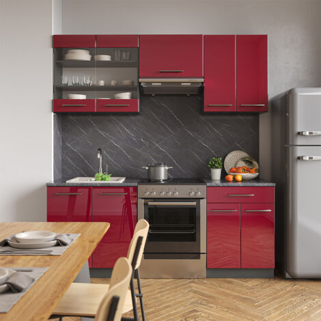 Cuisine Fame-Line, Bordeaux haute brillance/anthracite, 200 cm sans plan de travail, Vicco