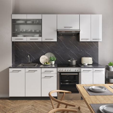 Cuisine Fame-Line, Blanc brillant/Anthracite, 240 cm sans plan de travail, Vicco (1/5)