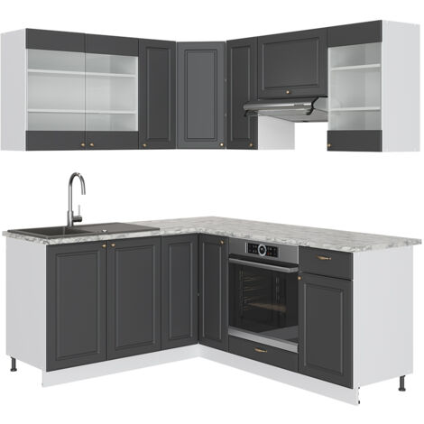 Cuisine En Angle Fame-Line Vicco – 190 Cm – Anthracite Et Bordeaux – Haute Brillance
