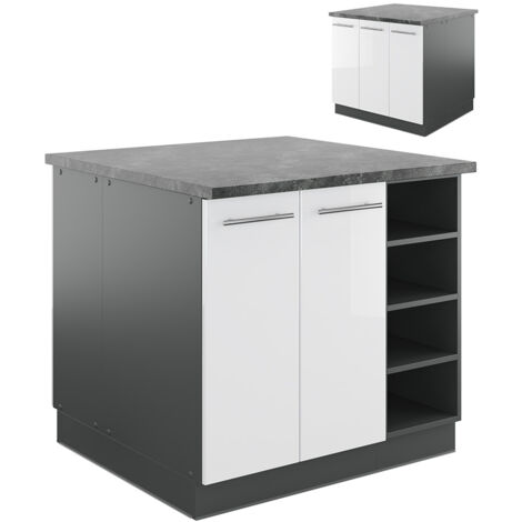 Îlot de cuisine Fame-Line, Blanc brillant/Anthracite, 90 cm sans plan de travail, Vicco