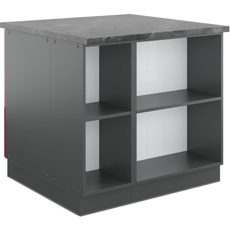 Îlot de cuisine Fame-Line, Bordeaux haute brillance/anthracite, 90 cm avec tiroir, sans plan de travail, Vicco