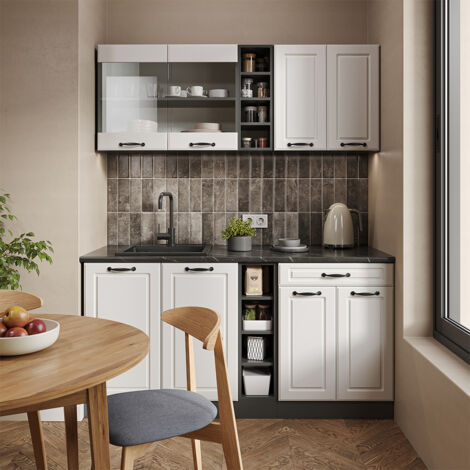 Kitchenette R-Line Vicco – 160 Cm – Blanc Gris Noble – Panneau MDF – Neuve