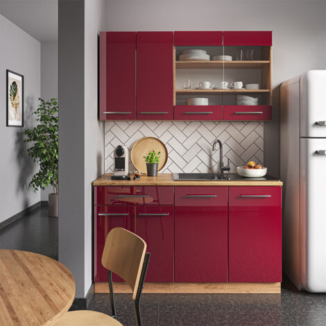 Cuisine Fame-Line, Bordeaux brillant/Chêne doré, 140 cm sans plan de travail, Vicco (1/5)