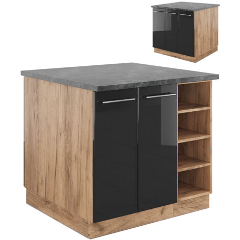 Îlot de cuisine Fame-Line, Anthracite brillant/Chêne doré, 90 cm sans plan de travail, Vicco