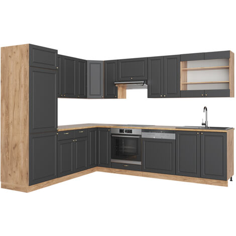 Cuisine en angle Fame-Line, 160 x 60 cm sans plan de travail, Vert-Or