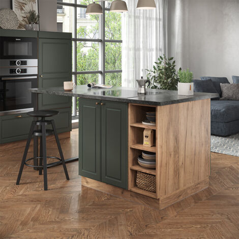 Vicco Cuisine Fame-Line, Bleu foncé brillant/Anthracite, 300cm , PT Anthracite L