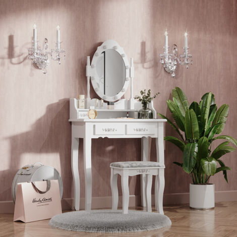 Coiffeuse Maggie, Blanc, 75 cm avec éclairage LED et tabouret, Vicco (1/5)