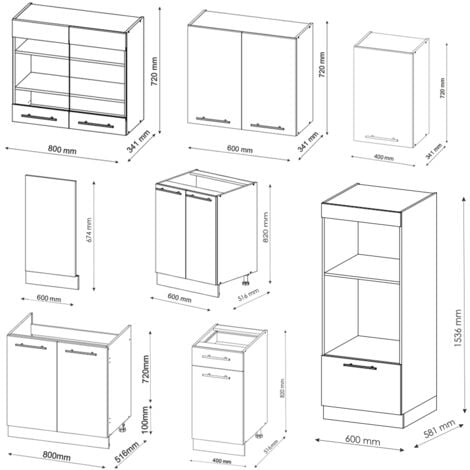 Cuisine Fame-Line, Chêne vert et or/chêne doré, 300 cm avec armoire haute, sans plan de travail, Vicco