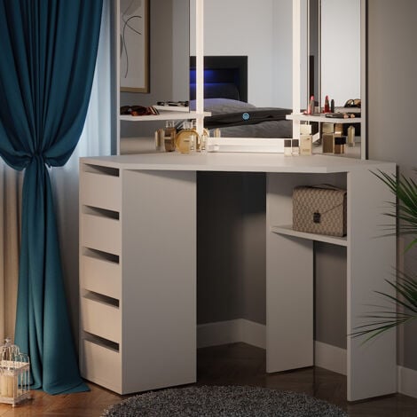 Coiffeuse Arielle, Blanc, 110 cm avec miroir LED, Vicco