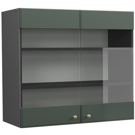 Meuble de cuisine haut vitré Fame-Line, Vert Or Campagne, 80 cm, Vicco