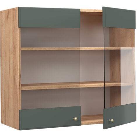 Meuble de cuisine haut vitré Fame-Line, Vert Or Campagne, 80 cm, Vicco