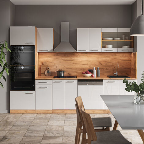 Bloc Cuisine R-Line Vicco – 300 Cm, Blanc Brillant, Cuisine équipée Neuve