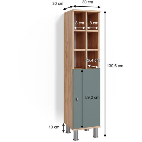 Armoire suspendue de salle de bains Fynn anthracite/bois + étagères