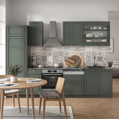 Cuisine Fame-Line, Vert et or campagne/anthracite, 300 cm sans plan de travail, Vicco (1/5)