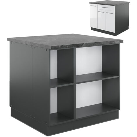 Îlot de cuisine Fame-Line, Blanc brillant/Anthracite, 90 cm avec tiroir, sans plan de travail, Vicco