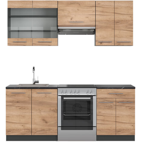 Cuisine Fame-Line, Chêne doré/anthracite, 200 cm sans plan de travail, Vicco