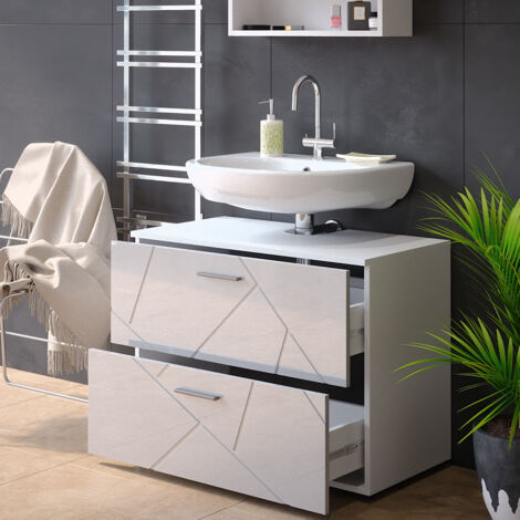Meuble sous vasque simple Irma, Blanc Haute brillance, 80 x 58.6 cm, Vicco