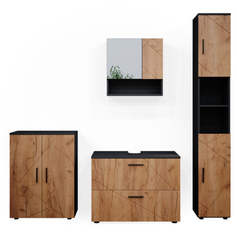 Ensemble de meubles de salle de bain Irma, Chêne doré/anthracite, 4 pièces, avec armoire à tiroirs et armoire centrale, Vicco