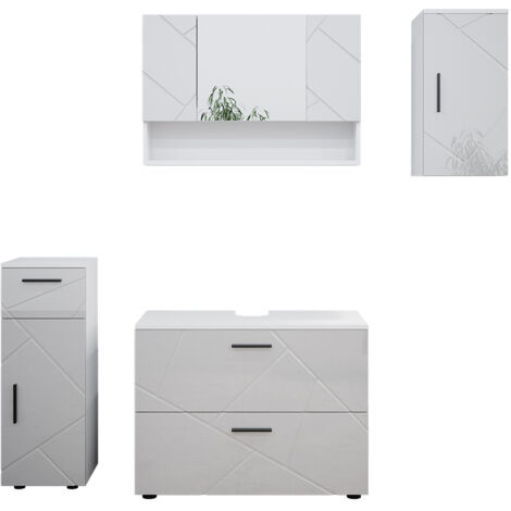 Ensemble de meubles de salle de bain Irma, Blanc Haute brillance, 4 parties, Vicco